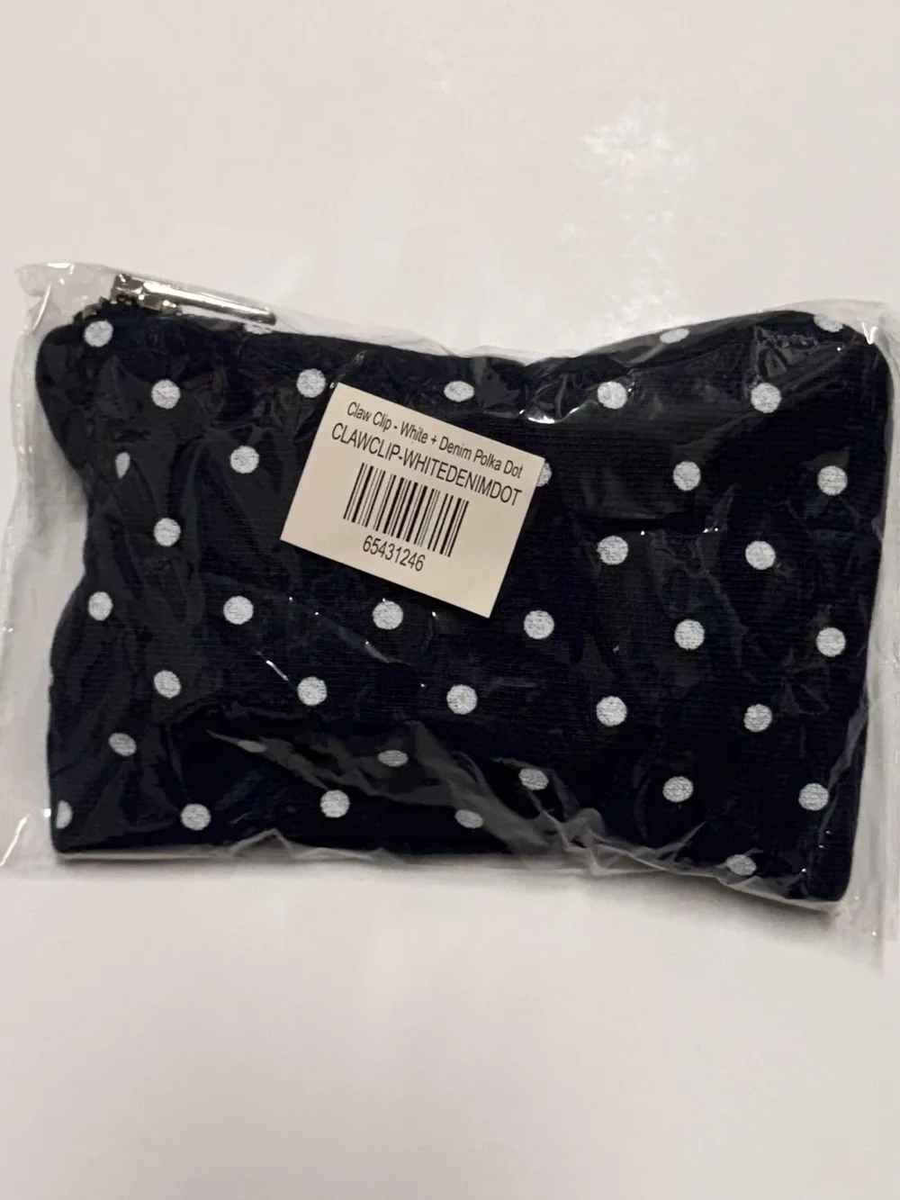 NEW Parke Claw Clip White & Navy Polka Dot